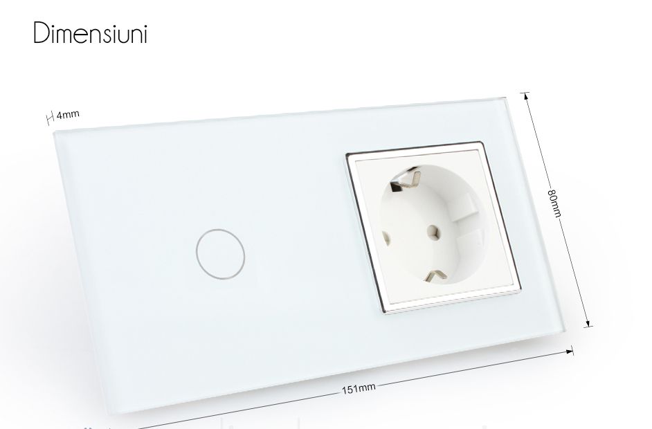 Întrerupător touch simplu + Priză Schuko din sticlă Livolo